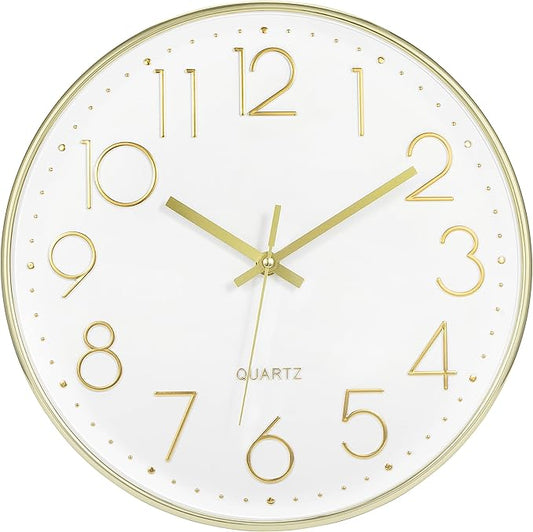Foxtop Gold Wall Clock 12 Inch Silent Non-Ticking Battery Operated Round Modern Wall Clock for Living Room Bedroom Kitchen Home Office Decor