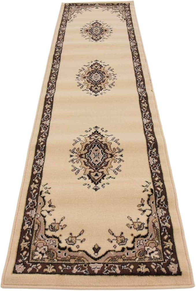 Unique Loom Reza Collection Traditional Persian Style Area Rug, 2 ft 2 in x 8 ft 2 in, Ivory/Brown