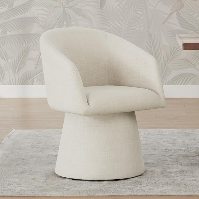 Swivel Dining Chairs Set of 1, Upholstered Mid Century Modern Deskchair with Barrel Back, Linen Fabric Kitchen Chairs for Dining Room, Bedroom, Dressing Room, Linen