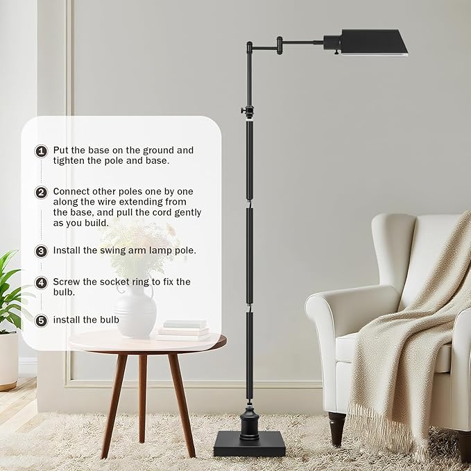 GyroVu Traditional Height Adjustable Pharmacy Floor Lamp with 350° Swing Arm, Color Temperature Adjustable Standing Lamp Metal Shade for Living Room Reading House Bedroom Home Office(Black)