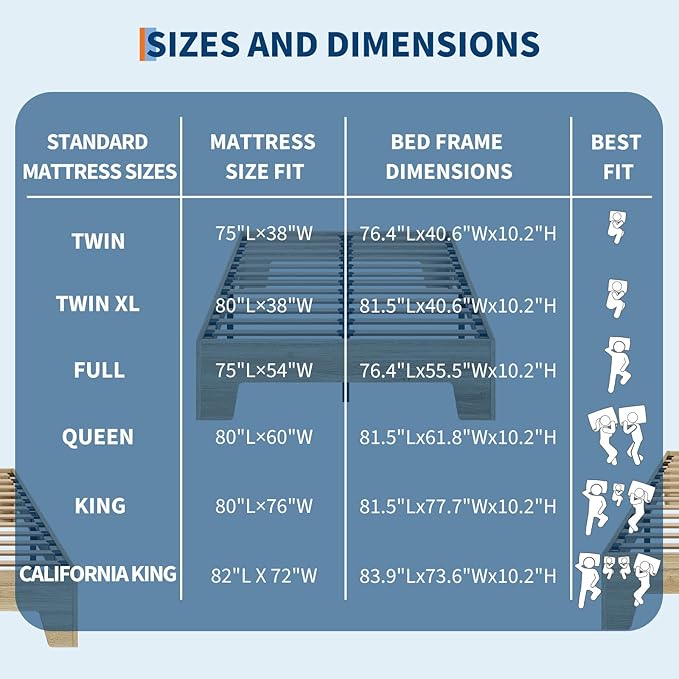 Garvee Wood Platform Bed Frame, Twin Size Bed Frame, Wood Slat Support, No Box Spring Needed, Easy Assembly, Noise-Free Design, Underbed Space for Storage