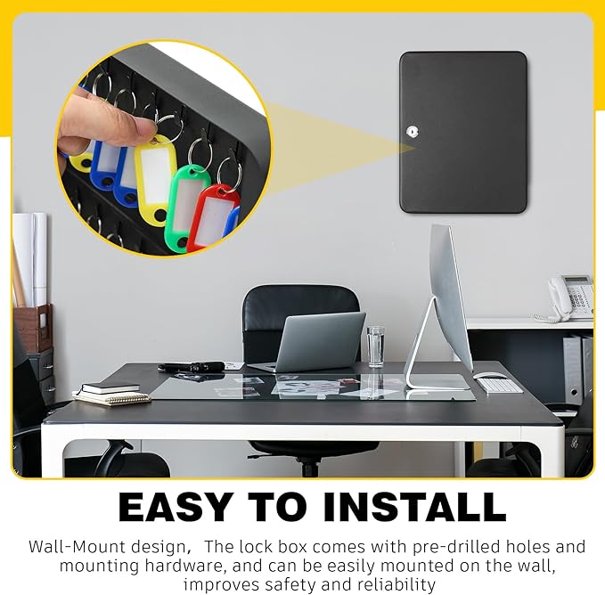 Ripeng 108-Keys Key Lock Box Wall Mount Steel Cabinet Security Holder with Tags and Hooks Key Organizer Wall Safe Storage for Car Office Hotel House Rental Business, Black