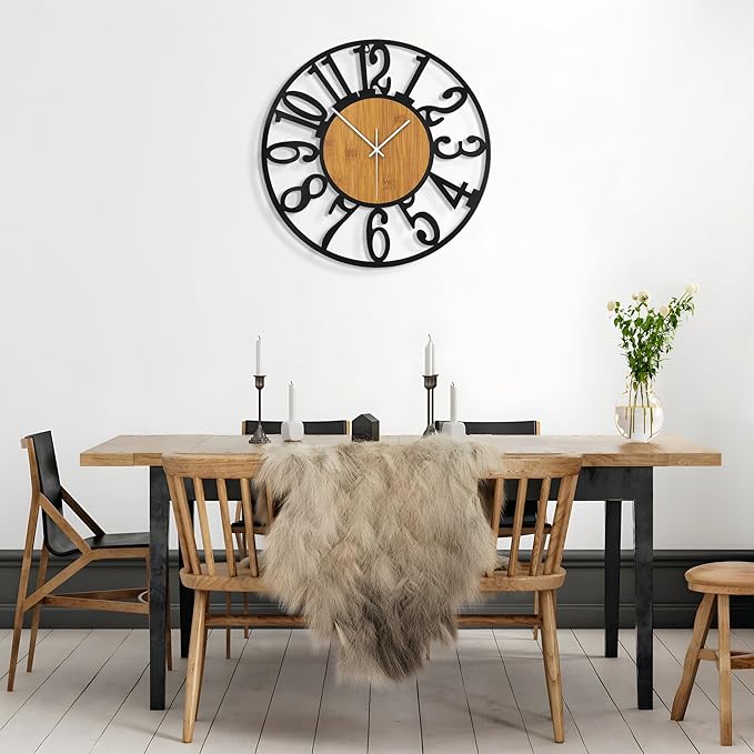 Large Wall Clock for Living Room Decor, 32 Inch Non Ticking Silent, Battery Operated Modern Vintage Oversized Wall Clock for Bedroom Kitchen