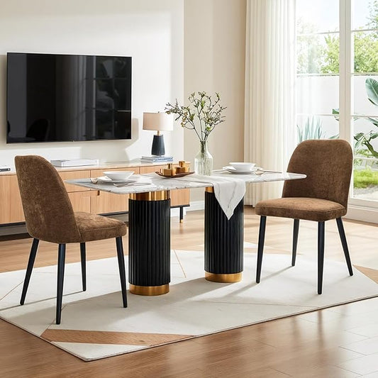 Upholstered Dining Chairs Set of 2, Mid Century Modern Fabric Dining Room Chair High-Back Padded Kitchen Chairs with Padded Seat and Metal Legs for Kitchen Dining Room Restaurant Cafe, Brown