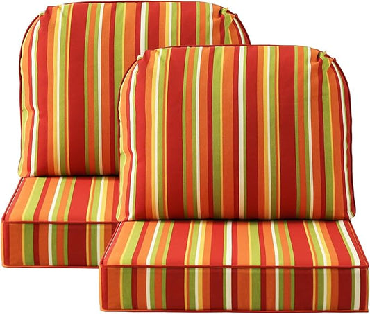 Outdoor Cushions for Patio Furniture Set of 2, 24"x24" Water Repellent Chair Cushions Removable Seat Bottom & Back Cushion Covers for Chair, Sofa, Couch, Rainbow Stripe