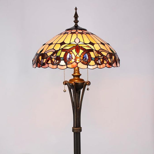 Tiffany Floor Lamp Serenity Victorian Stained Glass Standing Reading Light 16X16X70 Inches Antique Pole Corner Lamp Decor Bedroom Office Living Room