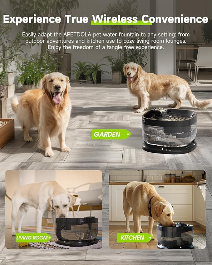 Wireless Dog Water Fountain with 30 Filter,Battery Operated Dog Water Dispenser with Motion Sensor, 237 oz/ 7L Cordless Fountain Water Bowl for Large Dogs Cat(Replacement Filter for 7.5 Months)