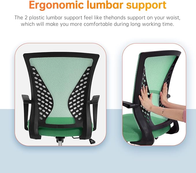 Home Office Chair Ergonomic Desk Chair Mesh Computer Chair with Lumbar Support Armrest Rolling Swivel Adjustable Mid Back Task Chair for Adults(Green)