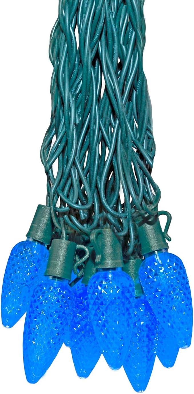 Novelty Lights 25 Feet 25 Light C9 Diamond Faceted LED String Lights, Blue, Pre-Lamped Holiday Lights on Green Wire, UL Listed Indoor/Outdoor, Connectable End-to-End