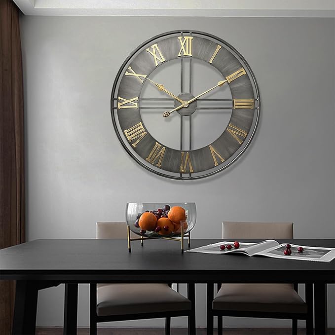 Large Wall Clock,20inch Metal Wall Clocks,Quality Quartz Movement Roman Numerals Clock for Living Room Bedroom Kitchen Decor,Silent Oversize Clock Battery Powered