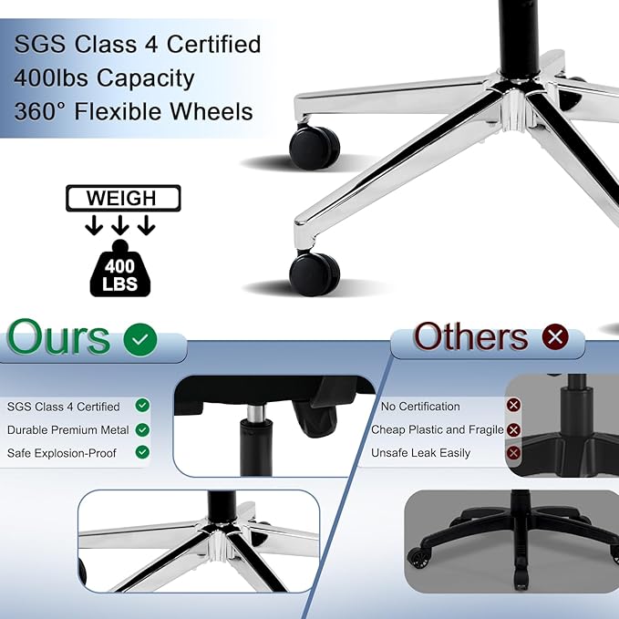 Ergonomic Office Chair,High Back Desk Chair with 3 Gear Tilting Backrest and Adjustable Headrest,400lbs Weight Capacity Integrated Metal Base with Swivel Wheels,Comfort Breathable Mesh