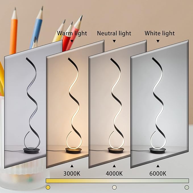 Spiral Floor lamp, 57 "48W Unique Modern LED Floor Light, 3 Color dimmable Remote Control Corner lamp Standing Light, Suitable for The Living Room Bedroom Reading Decorative Floor lamp（Black）