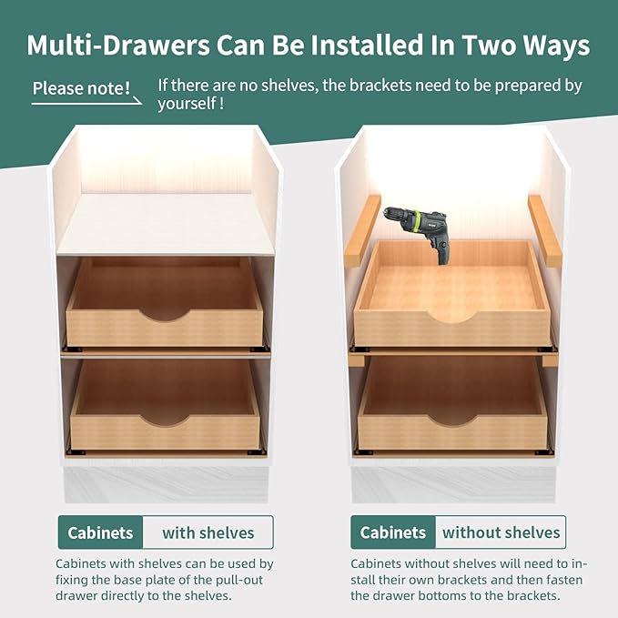 Pull Out Drawers for Kitchen Cabinets, Pull Out Cabinet Organizer, Fully Assembled Wood Cabinet Pull Out Drawer, Fast and Easy DIY Installation, 14”W x 21”D