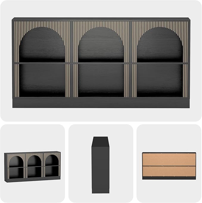 Console Table Set of 2, Extra Long 126" Arched Entryway Table with 3-Tier Open Storage, Rectangular Wooden Sofa Table for Living Room, Hallway, Behind Couch (2, Black)