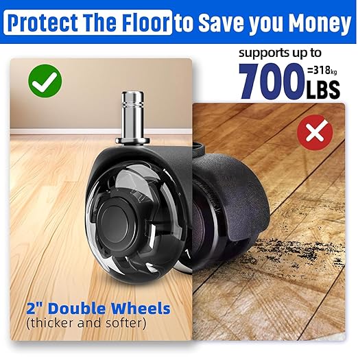 Office Chair Wheels 2" Desk Chair Caster Wheels Smooth Roller Style Quiet for Carpet and Hardwood Floors Universal Fit 11x22 mm Set of 5 Black