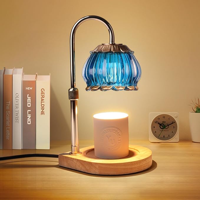 Candle Warmer Lamp with Timer, Dimmable Candle Warmer Lantern Light, Electric Glass Shade Jar Candle Warming Holders for Warming House Warming Decoration Christmas Gift for Women,Blue