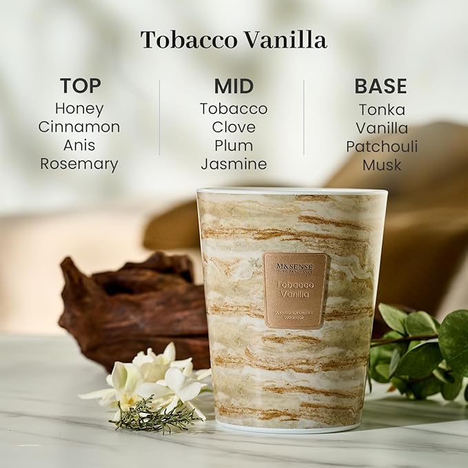 M&SENSE Extra Large Candle 35oz 150H TobaccoVanilla Scented Candle, 3 Wick Highly Scented Jar Candle, XL Candles Gift for Stress Relief, Meditation, Yoga