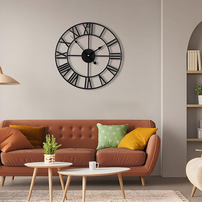 16inch/40cm Wall Clocks Battery Operated,Wall Clocks for Living Room Decor, Bedroom,Office,Bathroom,Silent,Large Wall Clock for Home and Kitchen,Farmhouse (Iron Roman Numerals, 16 inches)