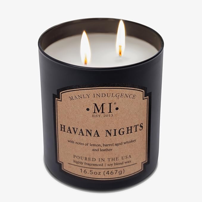 Manly Indulgence Havana Nights Scented Candles for Men, 2 Wick, 16.5 oz, Premium Soy Blend Wax, 60H Burn, Candles for Home Scented - Made in The USA