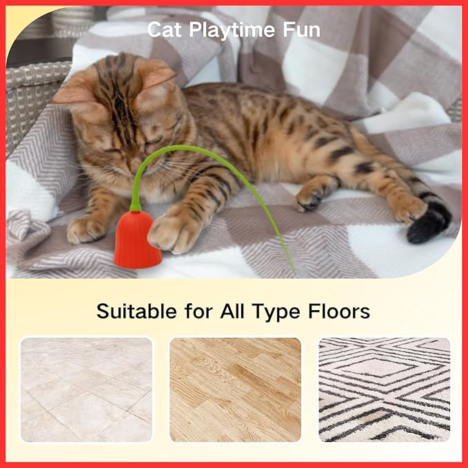 Interactive Electric Cat Teaser Wand Toys with Silicone Tail, Rechargeable Exercise Toy for Indoor Cats and Kittens (RED)