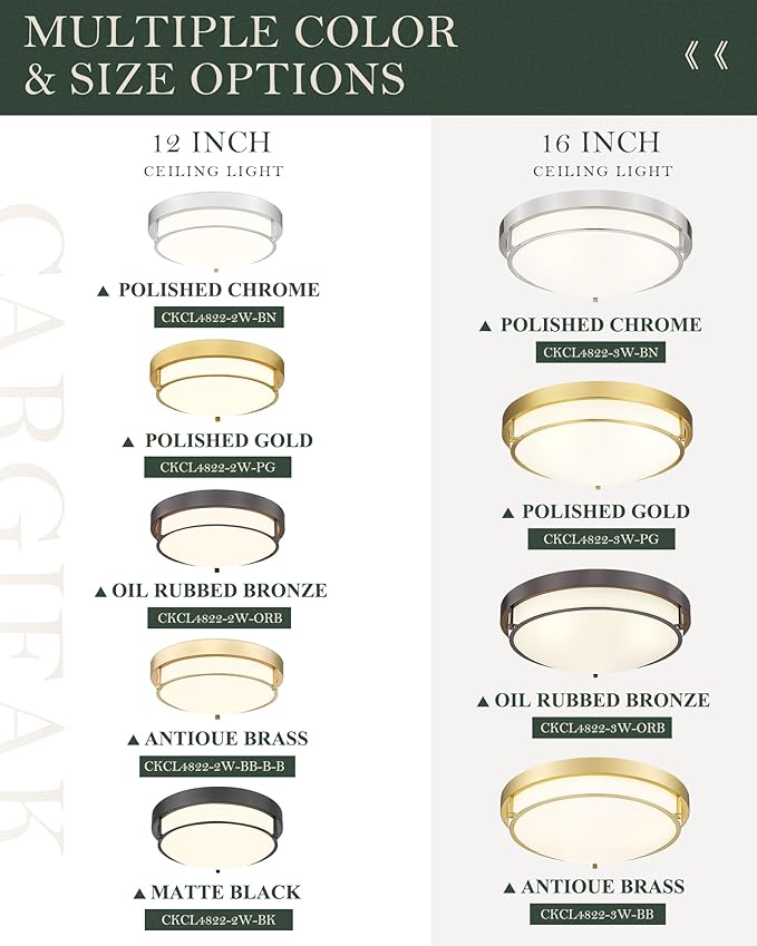 16" Flush Mount Ceiling Light, Farmhouse Style, Frosted Glass Shade,Brass Gold, for Living Room, Bedroom, Dining – CKCL4822-3W-BB