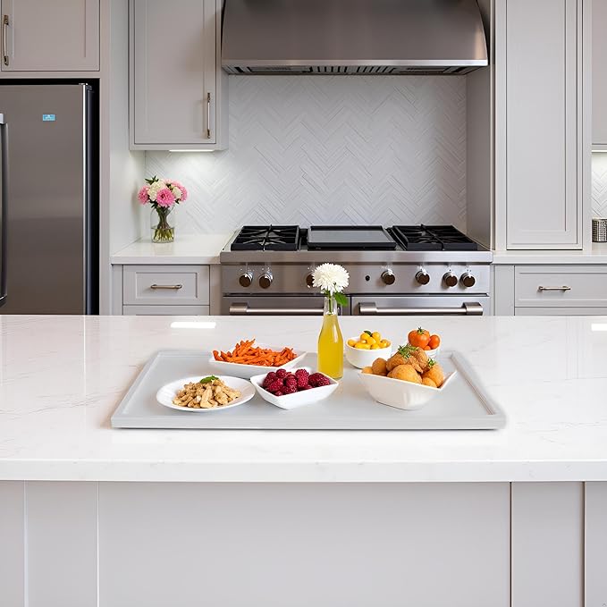 40 * 20 inches High-End Light Luxury Leather Rectangle Oversized Service Tray for Ottoman Tray, Coffee, Food, Family Dinner, Picnic, Party Essentials (Beige, 40 * 20 inch)