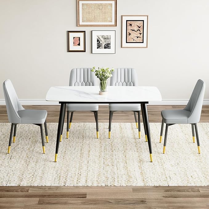 50'' Dining Table Set for 4, Dining Room Sets for 4, Sintered Stone Dining Table Chairs Set of 4, Easy to Assemble，Suitable for Small Spaces