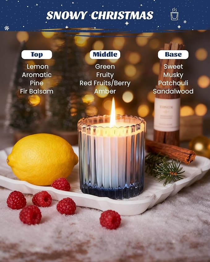 M&SENSE Snowy Christmas Scented Candles, Jar Candle, Christmas Fall Gifts for Home Decor, 60 Hours Burning, Natural Soy Wax Relaxing Aromatherapy Candle