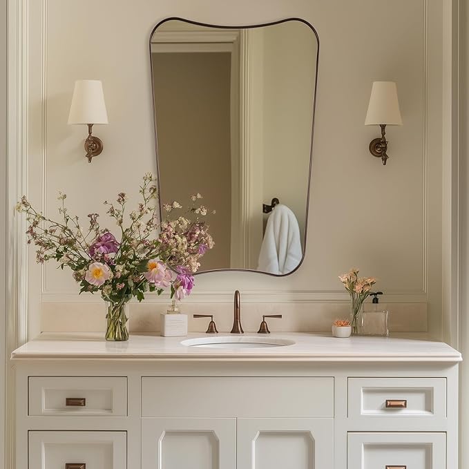 ANDY STAR 30"x48" Large Bathroom Mirror, Brushed Bronze Mirror for Over Sink, Irregular Shaped Mirror in Premium SUS304 Thin Frame, Italian Curved Frame, Ideal for Bathroom, Powder Room, Entryway