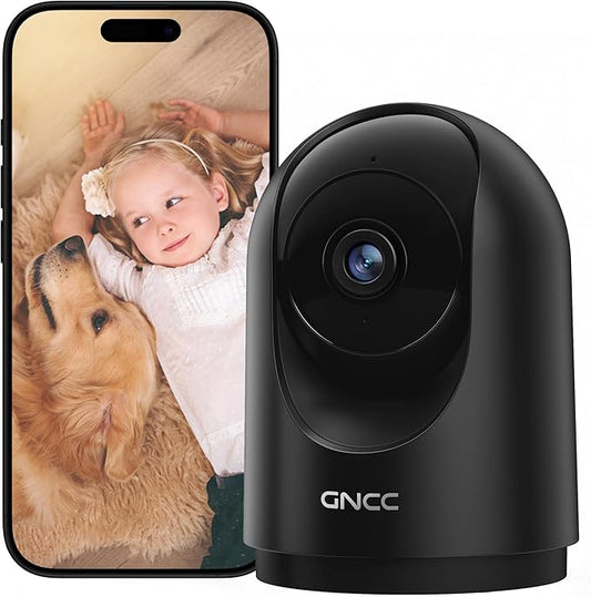 GNCC Indoor Security Camera, 2K Cameras for Home Security with Motion Detection, Baby/Pet Camera with Phone App, Night Vision, 2-Way Audio, TF/Cloud Storage, Works with Alexa & Google Home, 2.4G WiFi