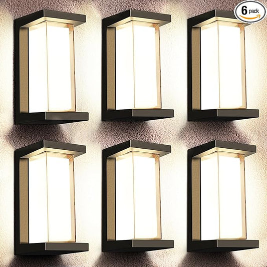 Juyace 18W Exterior Lighting Fixtures 6 Pack Budget-Friendly Outdoor Porch Lights Modern Black Sconces Wall Mount 1800Lm 3000K IP65 Waterproof for Garage House Patio Front Door Entryway