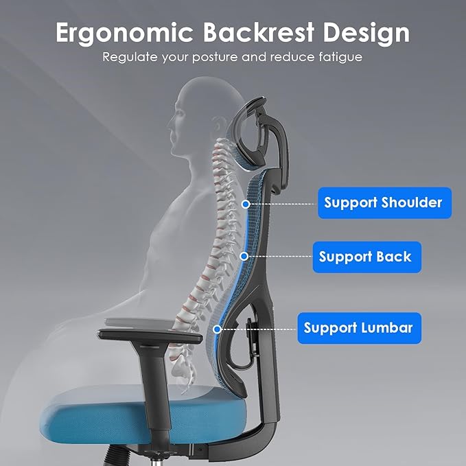 Soohow Ergonomic Office Chair, Mesh Home Desk Chair with Armrest, High Back Office Chair with Adjustable Lumbar Support and Headrest, Comfy Recling Swivel Chair for Home and Office, Black & Navy