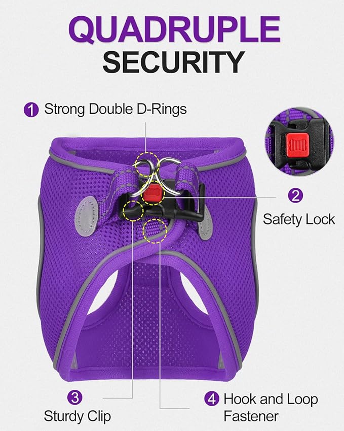 Joytale Small Dog Harness, Breathable Mesh Step-in Vest, Reflective Soft Padded Harnesses for Cats and Puppies Dogs, Purple, XXXS