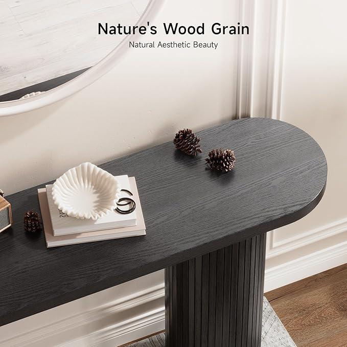 ONBRILL 55 Inch Fluted Entryway Table, Sofa Table Behind The Couch, Long Console Tables, Modern Entrance Stand for Hallway, Living Room Foyer, Farmhouse Style (Black)