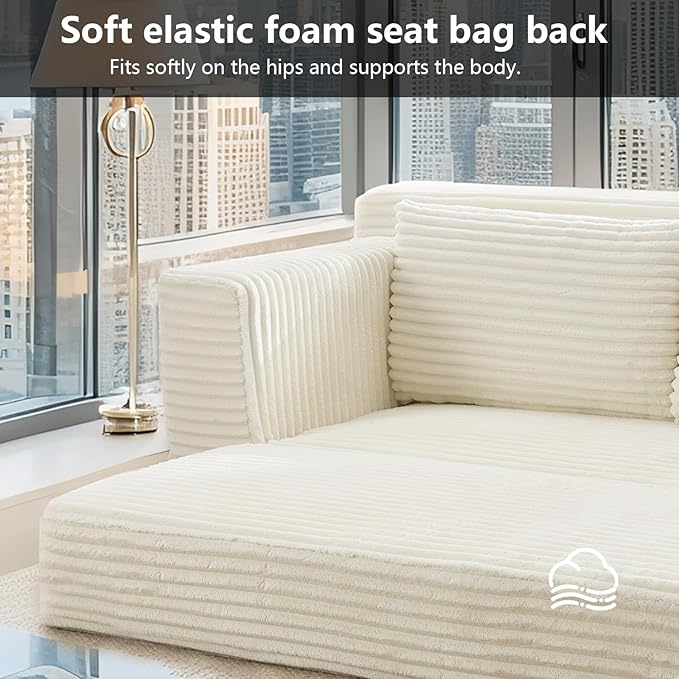 Fefances Loveseat Sofa Bed Boneless Couch, Convertible 2-in-1 Design, Corduroy Fabric - Compact Memory Foam Couch for Small Spaces, Apartments, Home Office & Bedroom (Beige)