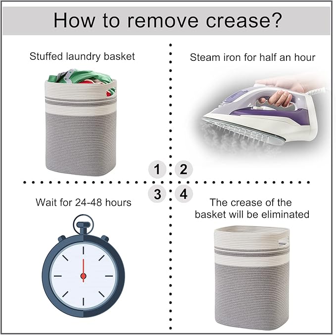 OIAHOMY Laundry Hamper, Tall Cotton Decorative Blanket Storage Basket with Handles for Living room,Collapsible Large Baskets for Toys,Pillows,Clothes Organizer-16x13x22in-Gray