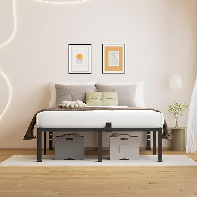 MAF 14 Inch California King Bed Frame No Box Spring Needed Heavy Duty Platform Cal King Bed Frame with Steel Slat Support 3000 LBS Noise Free Black Bed Frame Cali King