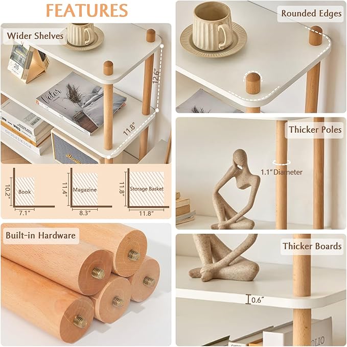 IOTXY 4-Tier Wooden Shelf Bookcase - Modern Open Bookshelf, Free Standing Storage Rack, Multifunctional Display Stand for Home and Office, Oak, Rectangle