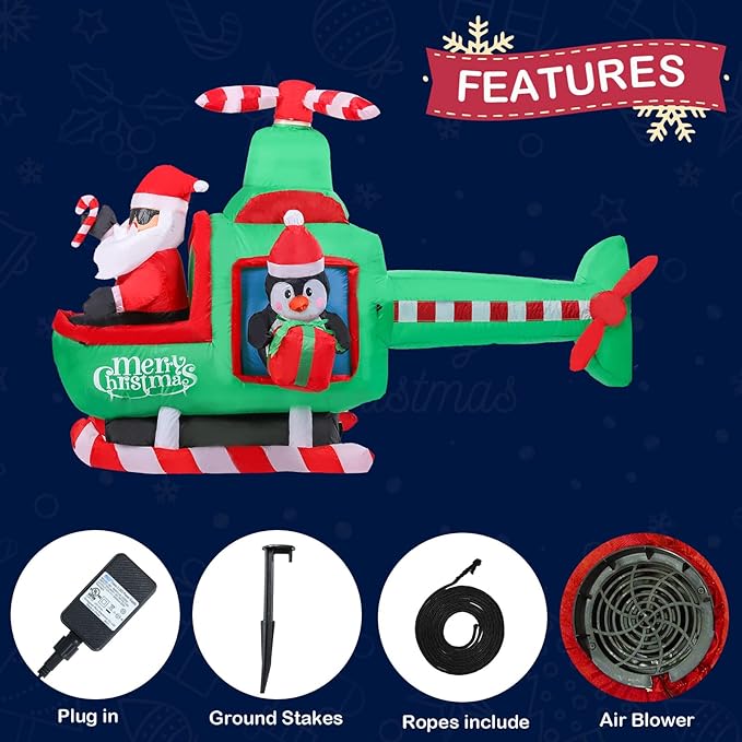 Bshine Christmas Inflatable Outdoor Decorations, 6.4FT Santa Claus Flying Airplane Sign, Blower Up with LED Lighted Holiday Christmas Yard Decorations for Outdoor Indoor Home Garden Lawn Decor