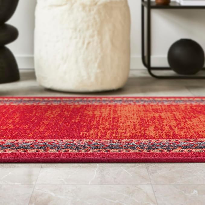 Antep Rugs Alfombras Bordered Modern 2x7 Non-Slip (Non-Skid) Low Pile Rubber Backing Indoor Area Runner Rug (Maroon Red, 2' x 7')