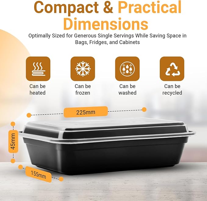 Koppochef 26oz Meal Prep containers [50 Pack], Leakproof and Durable, Microwave Dishwasher Freezer Safe, Single Compartment Stackable Take Out Food Containers with Lid, BPA Free and Recyclable