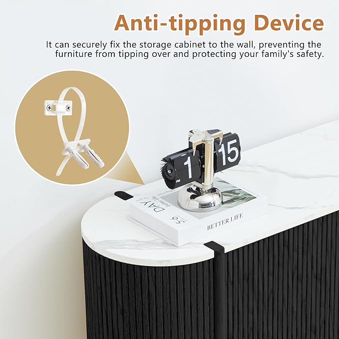 Console Table with Storage, Fluted Entryway Table with 2 Doors and Open Shelf, Long Sofa Table Behind Couch for Living Room, Hallway (Black)