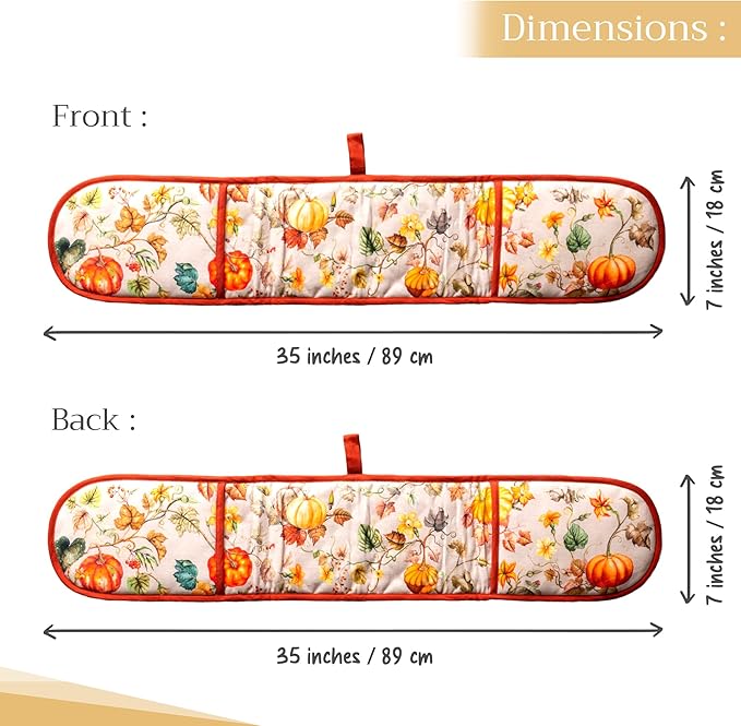 Maison d' Hermine Double Oven Mitt (7" x 35") 100% Cotton Heat Resistant BBQ Cooking Gloves with Loop for Thanksgiving Christmas Decorations Baking Cooking Barbeque Handling Hot Pan (Potiron)