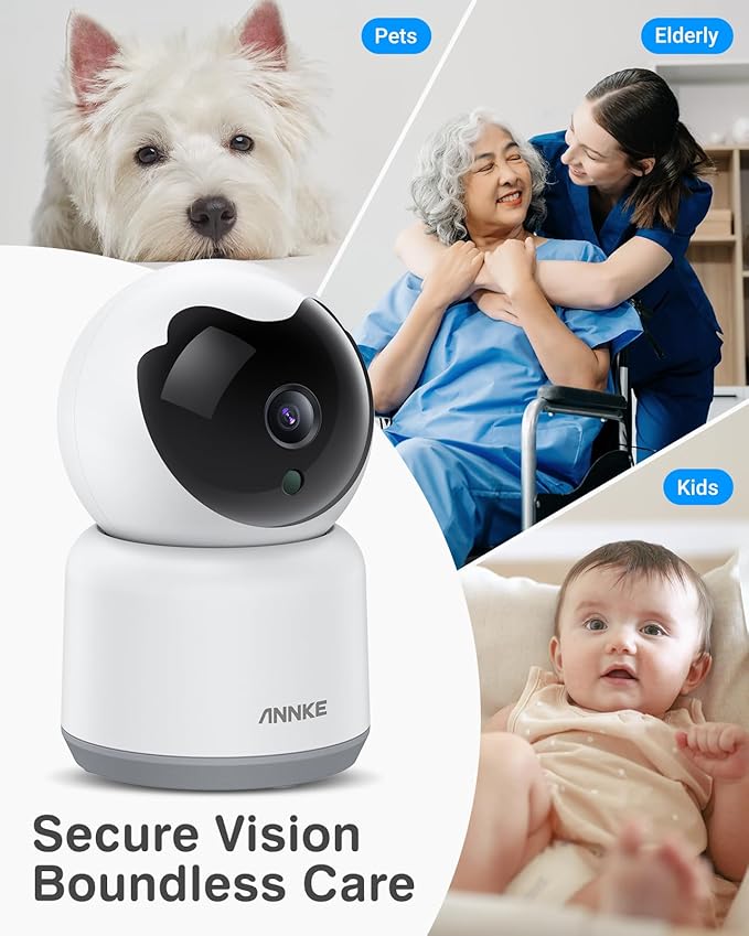 ANNKE 2K Pet Camera Indoor with Phone App, 360°Pan/Tilt WiFi Camera with Human Motion Detection, 2-Way Audio, Night Vision, Cloud/SD Storage, Baby Camera Monitor for Home Security, 2.4Ghz WiFi Only