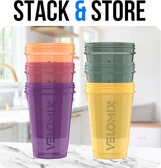 VELOMIX -6 PACK- 20 OZ Protein Shaker Bottles for Protein Mixes, Shaker Cups for Protein Shakes, Small Shaker Bottle Pack, Shaker Cup, Shakers for protein Shakes (Nature Tones - 6 Pack)