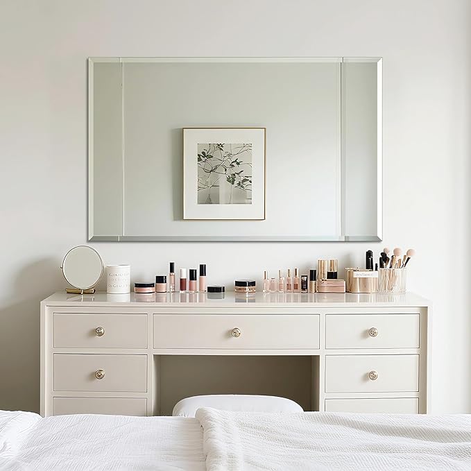 Ruomeng Rectangle Wall Mirror Frameless Bathroom Mirror 48” x 30" Beveled Edge Mirror for Vanity and Entryway