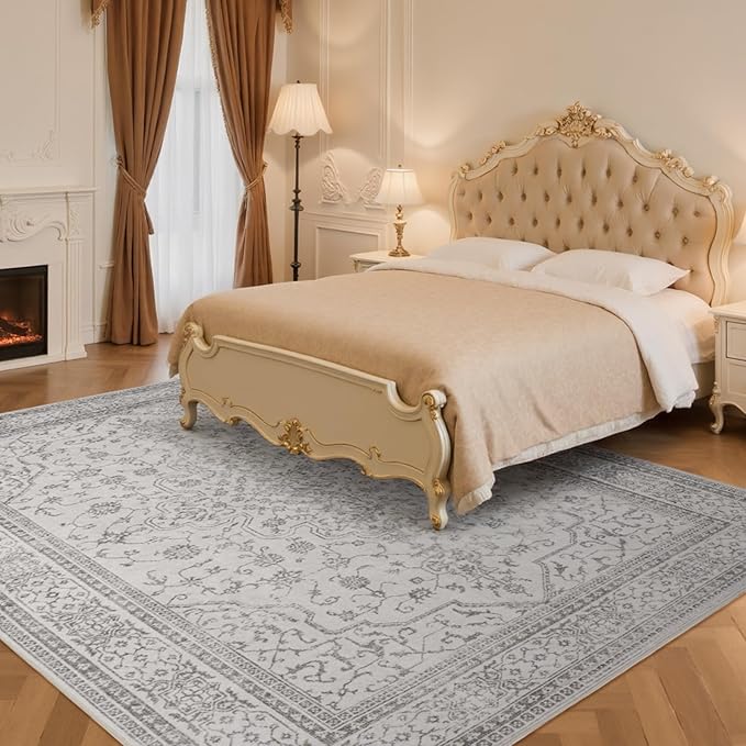 Washable Rugs 8x10 Area Rugs for Living Room,Bedroom,Dining Room- Soft Low Pile Stain-Resistant Carpet with Non-Slip Rubber Backing,Large Vintage Area Rug for Farmhouse Nursery Home Office Decor