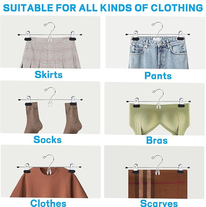 Amber Home 20 Pack Heavy Duty Metal Pants Skirt Hangers, Stackable, Adjustable Clips, Space Saving for Jeans, Slacks