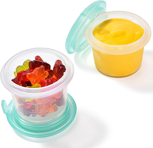 U-Taste 2oz×2 Silicone Food Containers Set: Mini Kitchen Storage with Airtight Lid, Freezer & Microwave Safe, Dip Box with Date Marking Circle, Clear Stackable for Nut, Sauce, Condiment (Aqua Sky)