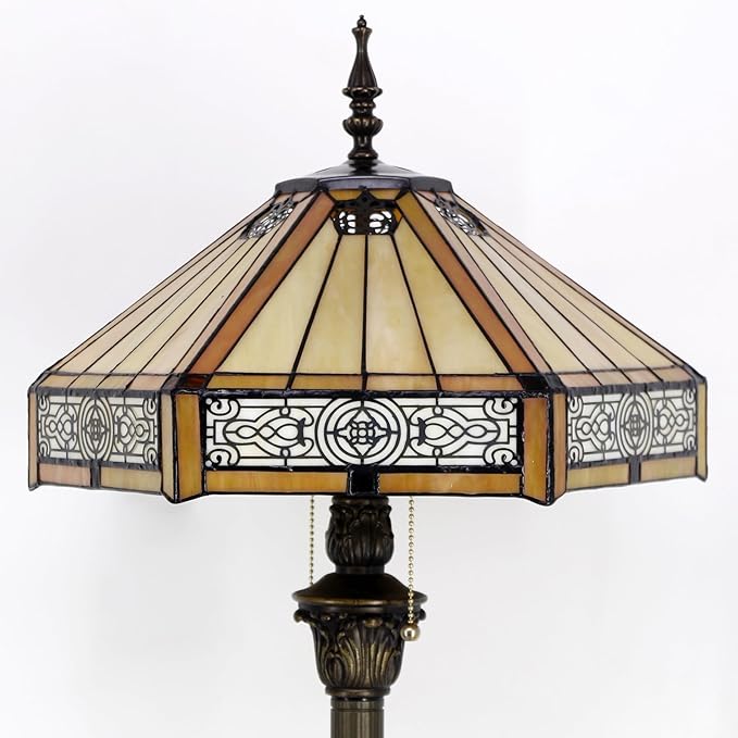 WERFACTORY Tiffany Floor Lamp Yellow Hexagon Stained Glass Mission Standing Reading Light 16X16X64 Inches Antique Pole Corner Lamp Decor Bedroom Living Room Home Office S011 Series